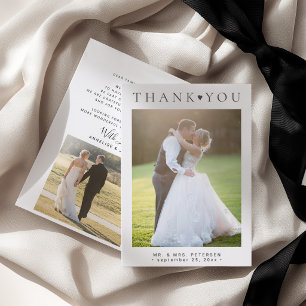 Simple modern 2 photo wedding thank you letterpress photo cards