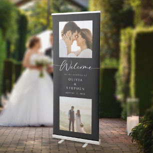 Simple Modern 2 Photo Wedding Welcome Retractable Banner