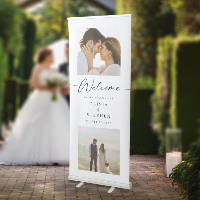 Simple Modern 2 Photo Wedding Welcome Retractable Banner (Creator Uploaded)