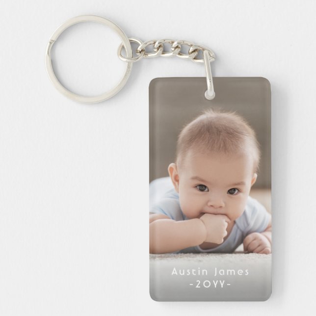 Simple Modern 2 Photo White Text Overlay Keepsake Keychain (Front)