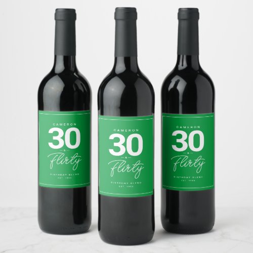 Simple Modern 30  Flirty Personalized Neon Green Wine Label