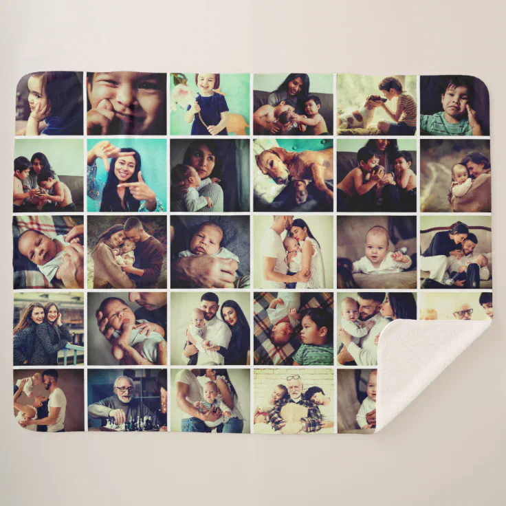 Simple Modern 30 Photo Collage Sherpa Blanket (L) Zazzle