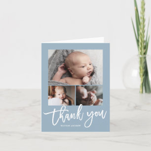 Simple Modern 3 Photo Collage Baby Photo Thank You Card
