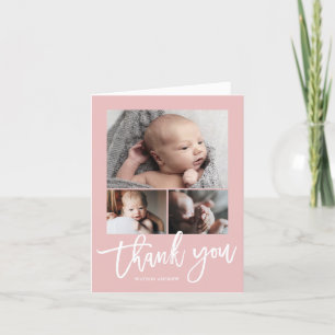Simple Modern 3 Photo Collage Baby Photo  Thank You Card