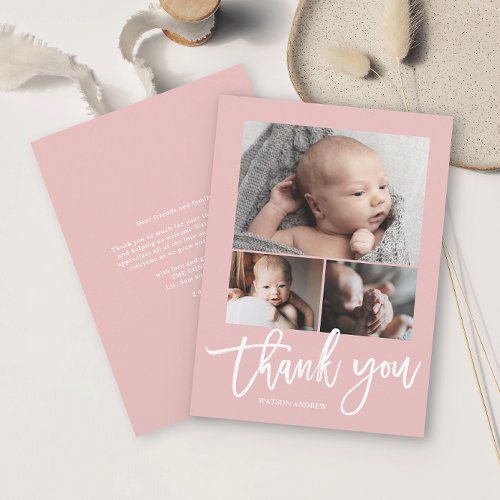 Simple Modern 3 Photo Collage Baby Photo  Thank You Card