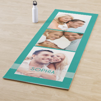 Simple Modern 3 Photo Collage Teal Personalized   Yoga Mat