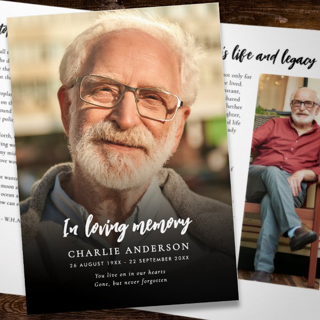 Simple Modern 3-Photo Funeral/Memorial Tri-Fold Program (Creator Uploaded)