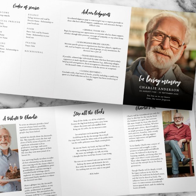 Simple Modern 3-Photo Funeral/Memorial Tri-Fold Program (Creator Uploaded)