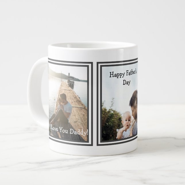 Simple Modern 3 Photo Happy Father's Day Giant Coffee Mug (Front Left)