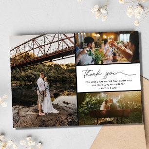 Simple Modern 3 Photo Wedding Thank You Card