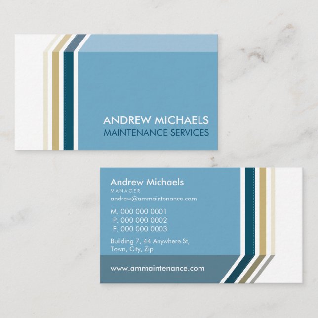 SIMPLE MODERN 3D STRIPE trendy masculine bold blue Business Card (Front/Back)