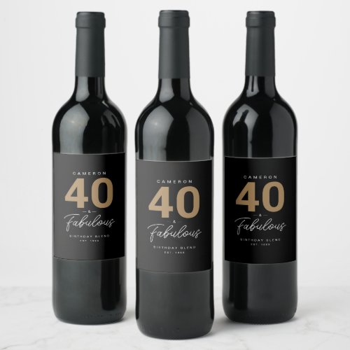 Simple Modern 40  Fabulous Personalized Black Wine Label