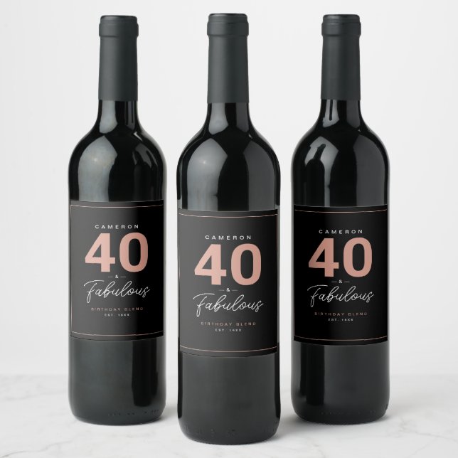 Simple Modern 40 & Fabulous Personalized Wine Labe Label (Bottles)