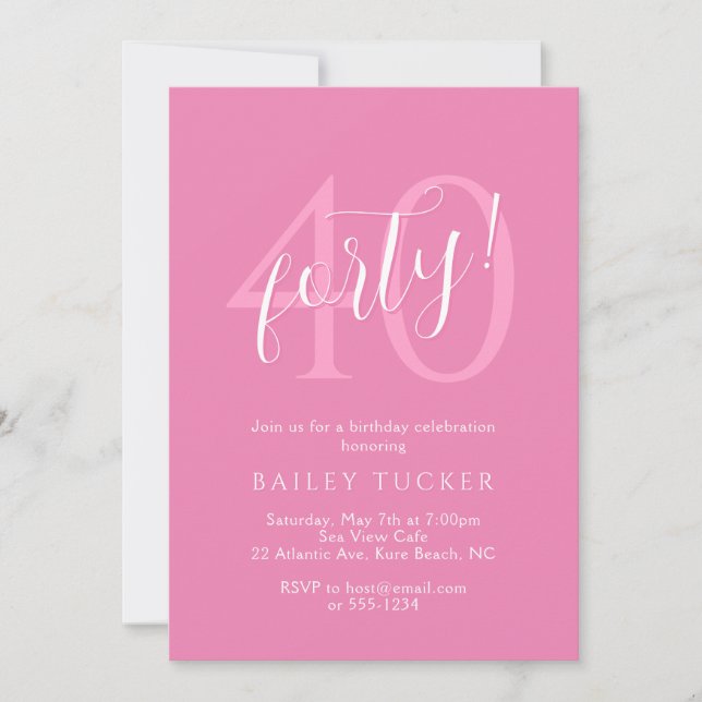 Simple Modern 40th Birthday Women's Pink Invitation (Front)