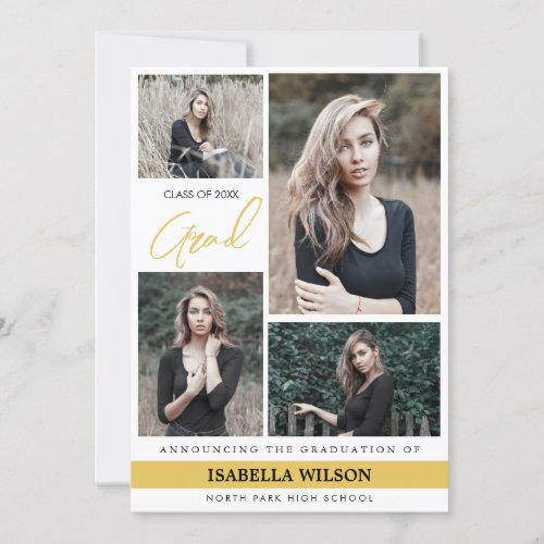 Simple Modern 4 Photo Collage White Graduation Announcement