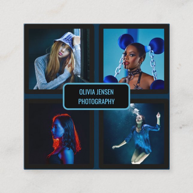 Simple Modern 4-Photo Professional Photographer  Square Business Card (Front)