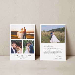 Simple Modern 4 Photo Wedding Thank You Card