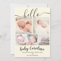 Simple modern 5 grid photo neutral baby birth announcement