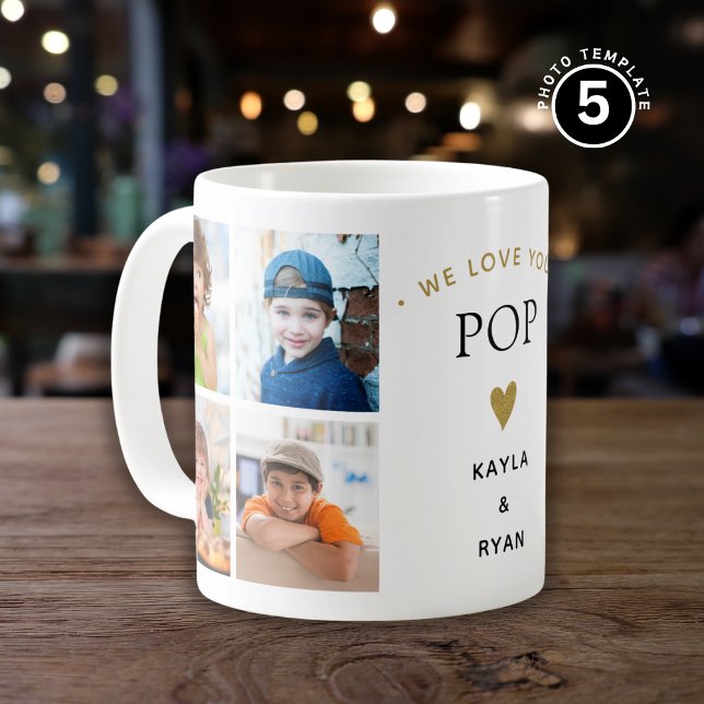 Simple Modern 8 Photo Collage We Love You Pop Coffee Mug (Creator Uploaded)