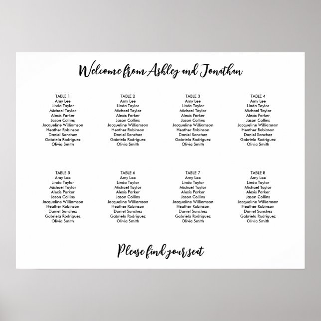Simple Modern 8 Table Seating Chart (Front)