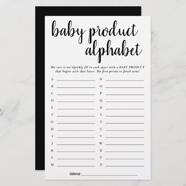 Simple Modern ABC Product | Fun Shower Game (Front/Back)