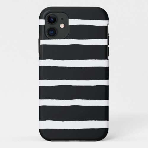 Simple modern abstract black and white stripes iPhone 11 case