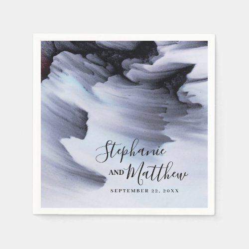 Simple Modern Abstract Black Watercolor Wedding Napkins - This incredible abstract collection was influenced by simple black watercolor and would fit perfectly for those planning a modern styled ceremony. The text is simple against an abstract watercolor background.