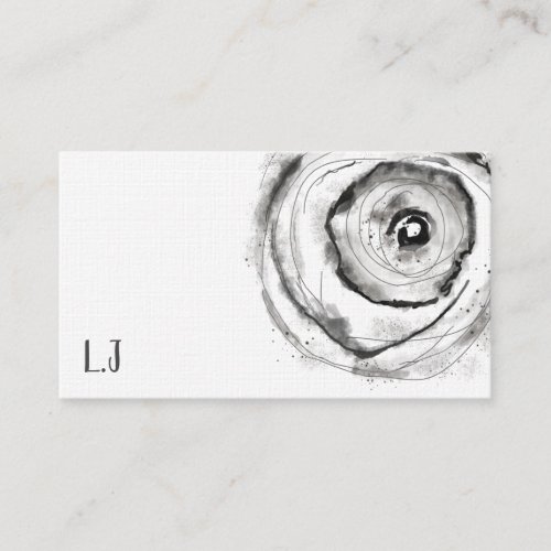 Simple Modern Abstract Floral Line Art Linen Black Business Card