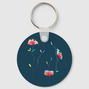 Simple modern abstract Japanese pink flower Keychain