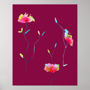 Simple modern abstract Japanese pink flower Poster