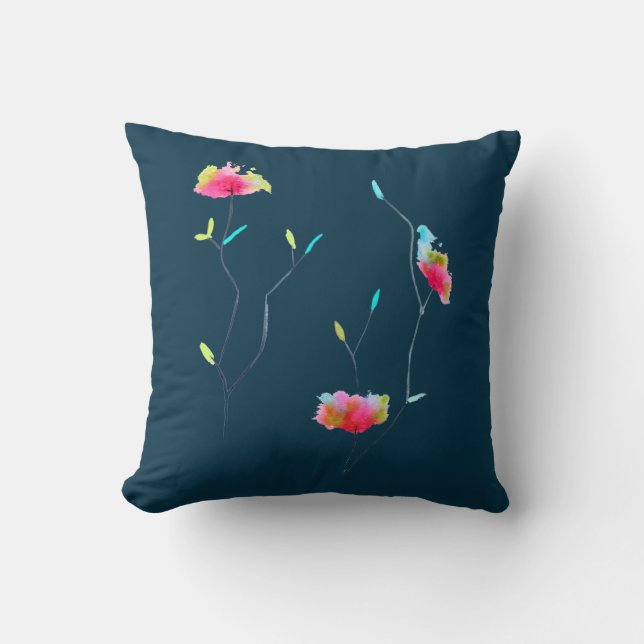 Simple modern abstract Japanese pink flower Throw Pillow (Front)