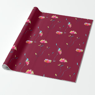 Simple modern abstract Japanese pink flower Wrapping Paper