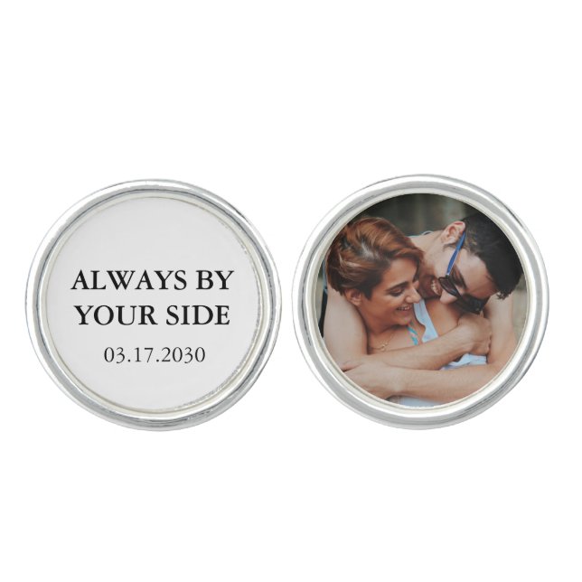 Simple Modern Always by Your Side Memorial Photo Cufflinks (Front)
