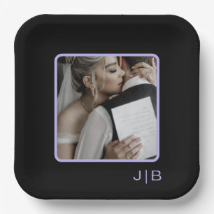 Simple modern, and lavender customizable photo  paper plates