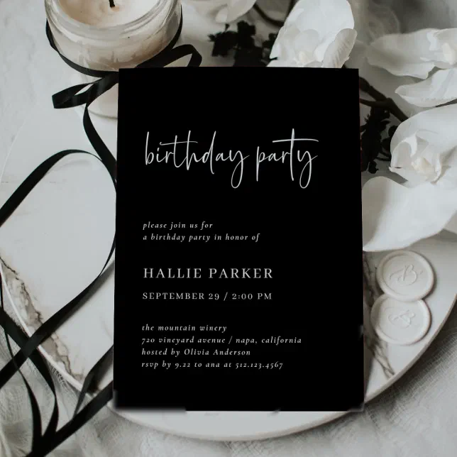 Simple Modern and Minimal | Black Birthday Party Invitation | Zazzle