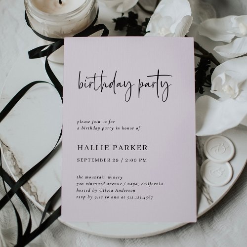 Simple Modern and Minimal  Blush Birthday Party Invitation