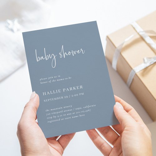 Simple Modern and Minimal  Dusty Blue Baby Shower Invitation