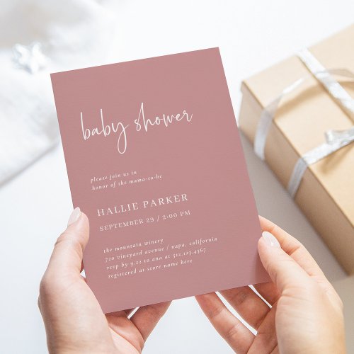 Simple Modern and Minimal  Dusty Rose Baby Shower Invitation