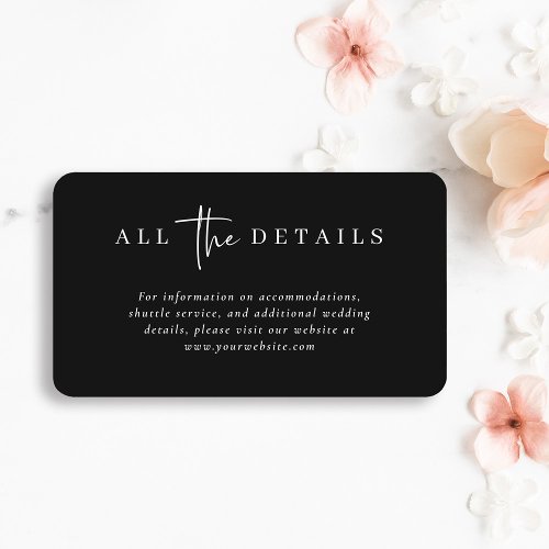 Simple Modern and Minimalist Black Wedding Details Enclosure Card