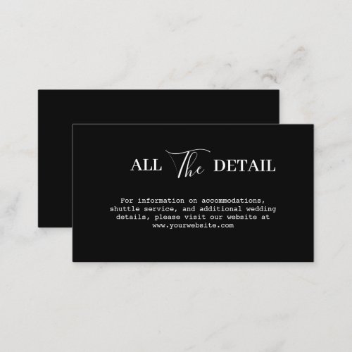 Simple Modern and Minimalist Black Wedding Details Enclosure Card