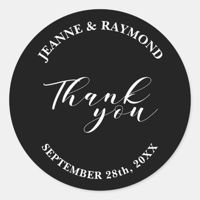 Simple Modern and Minimalist Black Wedding Favor Classic Round Sticker (Front)