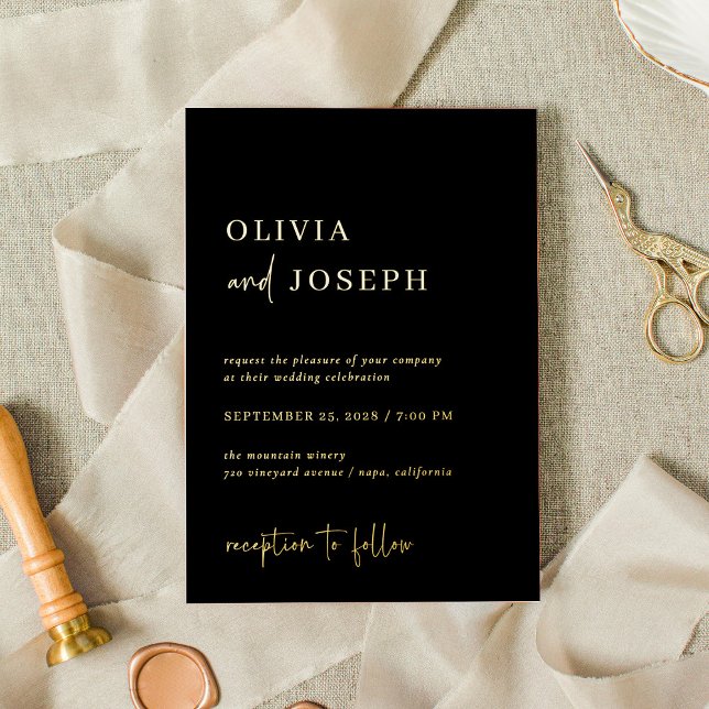Simple Modern and Minimalist Black | Wedding Gold Foil Invitation (Creator Uploaded)