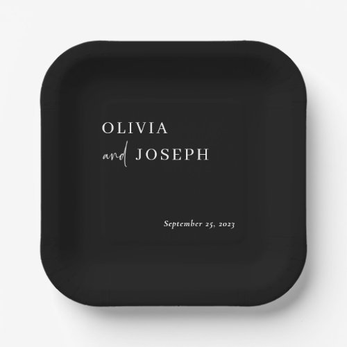 Simple Modern and Minimalist  Black Wedding Paper Plates