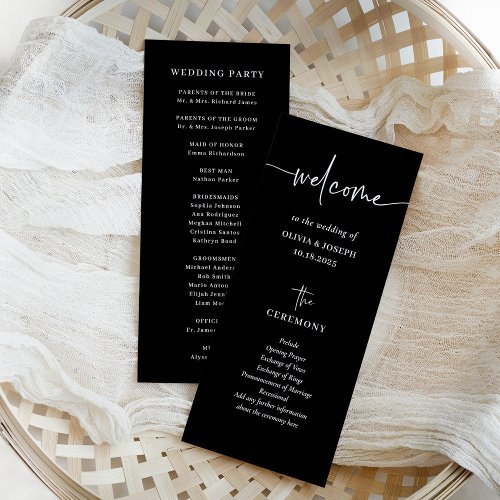 Simple Modern and Minimalist Black  Wedding Program