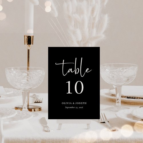 Simple Modern and Minimalist Black  Wedding Table Number