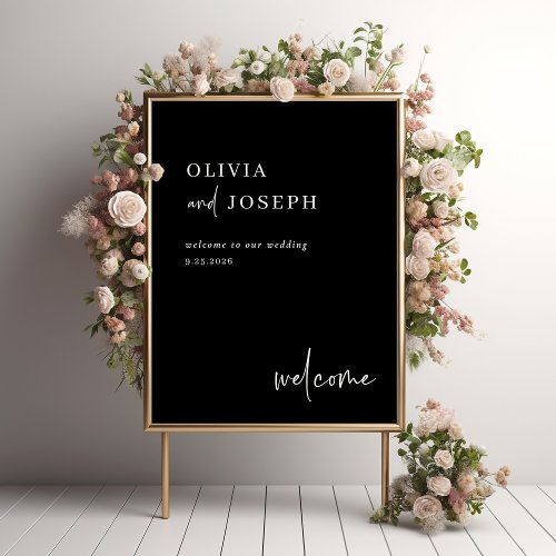 Simple Modern and Minimalist Black Wedding Welcome Poster