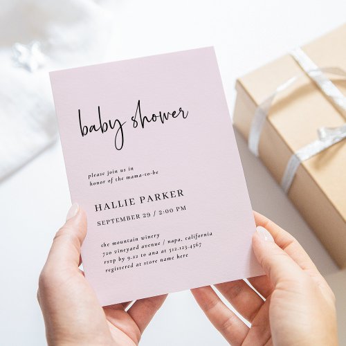 Simple Modern and Minimalist  Blush Baby Shower Invitation