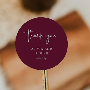 Simple Modern and Minimalist   Burgundy Wedding Classic Round Sticker
