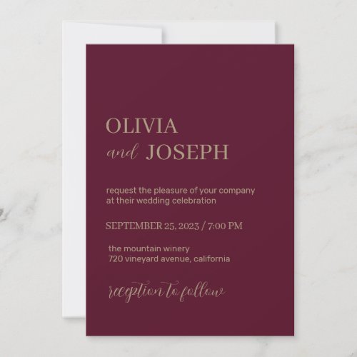 Simple Modern and Minimalist  Burgundy Wedding Invitation