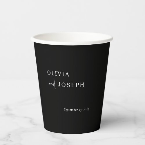 Simple Modern and Minimalist  Dark Black Wedding Paper Cups